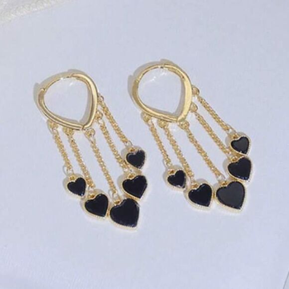 Black Heart Dangle Earrings M483 - Picture 1 of 3